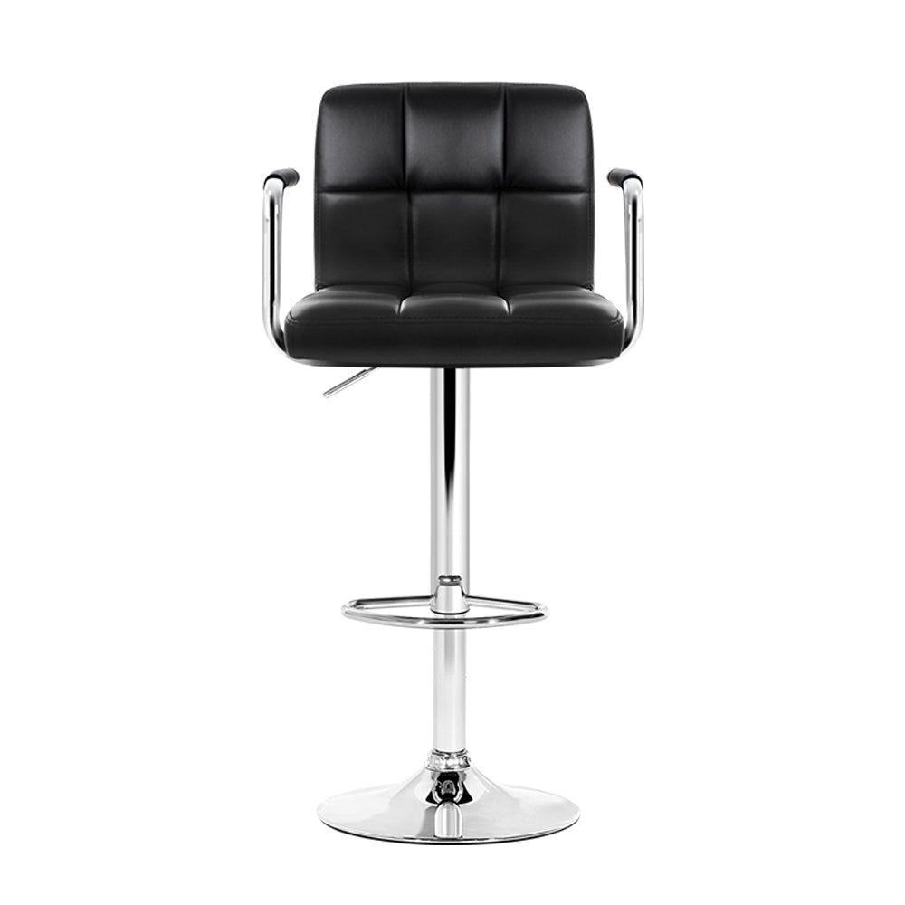 Artiss 4x Bar Stools Leather Gas Lift w/Armrest Black Chez Guru