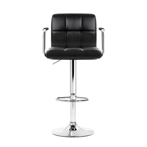 Artiss 4x Bar Stools Leather Gas Lift w/Armrest Black Chez Guru