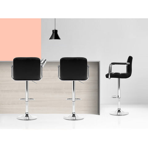 Artiss 4x Bar Stools Leather Gas Lift w/Armrest Black Chez Guru