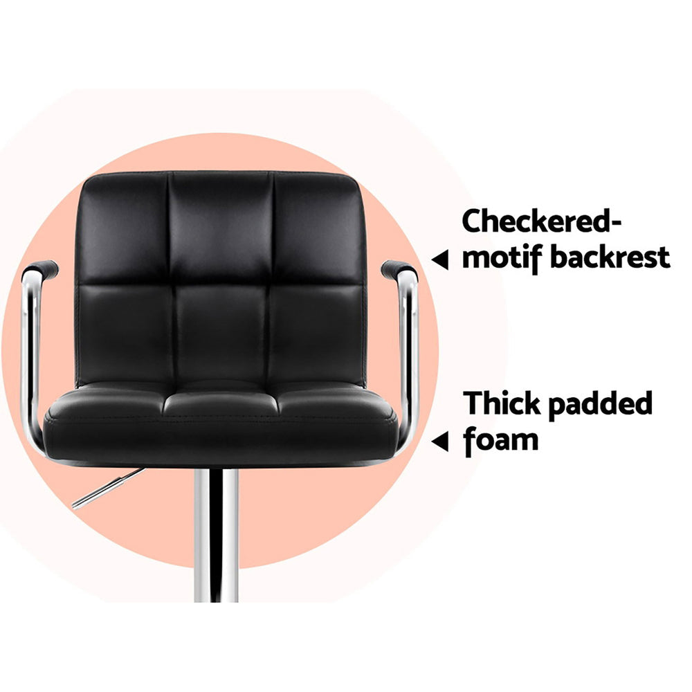 Artiss 4x Bar Stools Leather Gas Lift w/Armrest Black Chez Guru