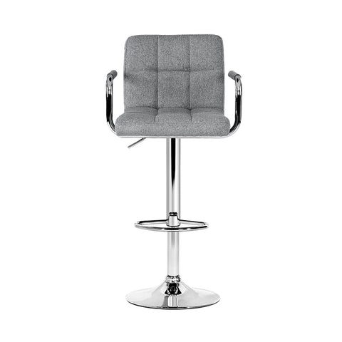 Artiss 2x Bar Stools Fabric Gas Lift w/Armrest Grey Chez Guru
