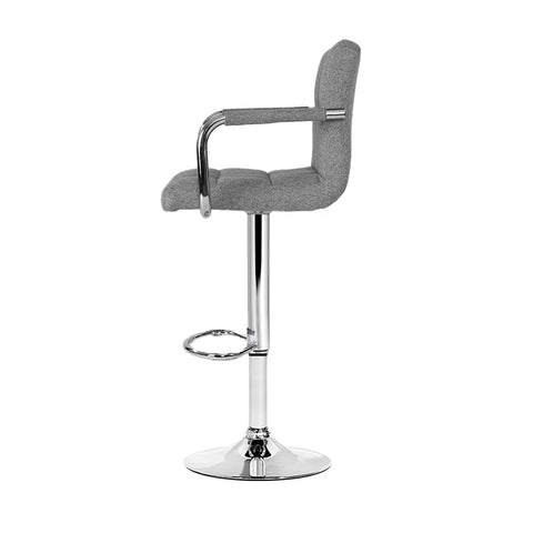 Artiss 2x Bar Stools Fabric Gas Lift w/Armrest Grey Chez Guru