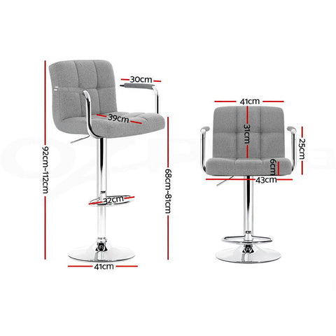Artiss 4x Bar Stools Fabric Gas Lift w/Armrest Grey Chez Guru
