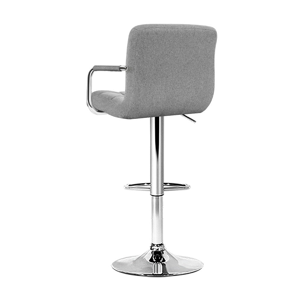 Artiss 4x Bar Stools Fabric Gas Lift w/Armrest Grey Chez Guru