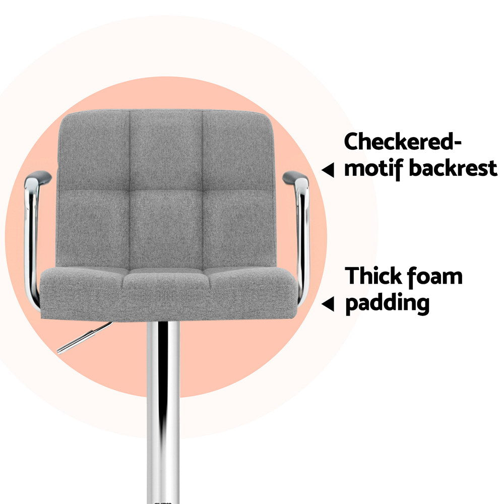 Artiss 4x Bar Stools Fabric Gas Lift w/Armrest Grey Chez Guru
