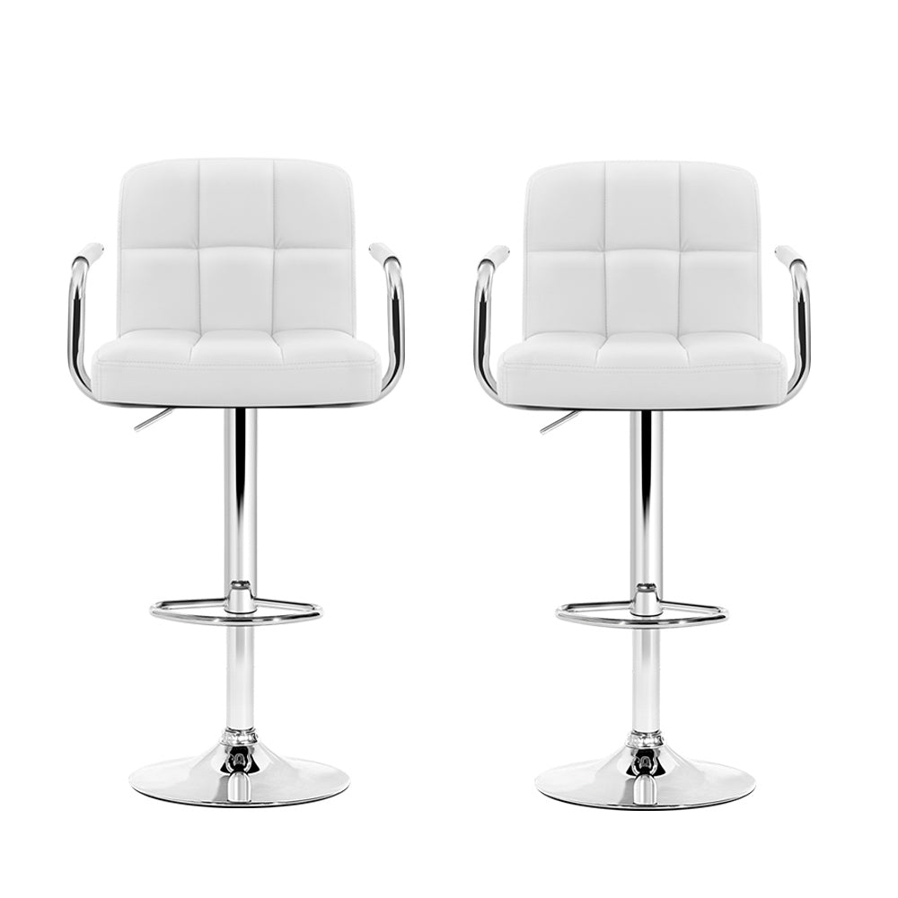 Artiss 2x Bar Stools Leather Gas Lift w/Armrest White Chez Guru