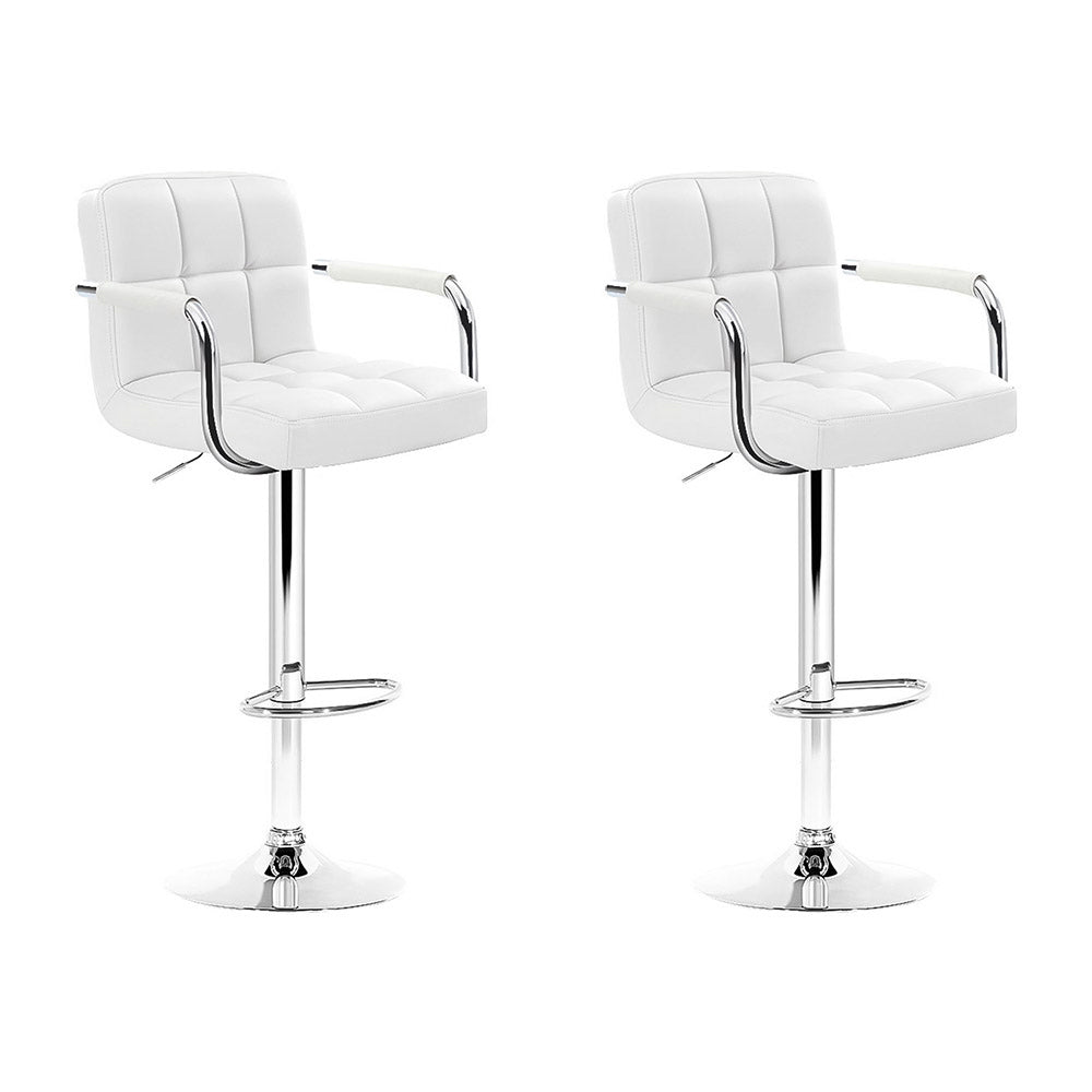 Artiss 2x Bar Stools Leather Gas Lift w/Armrest White Chez Guru