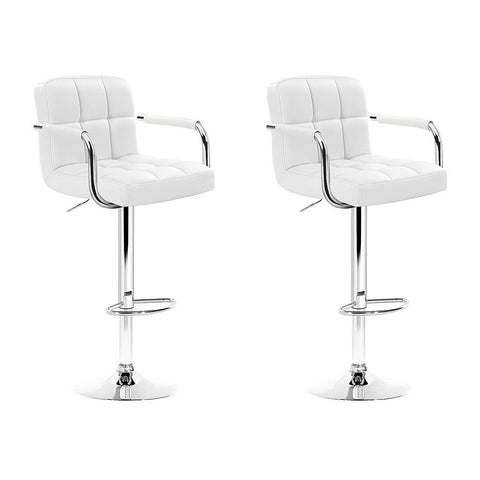 Artiss 2x Bar Stools Leather Gas Lift w/Armrest White Chez Guru