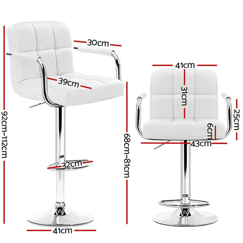 Artiss 4x Bar Stools Leather Gas Lift w/Armrest White