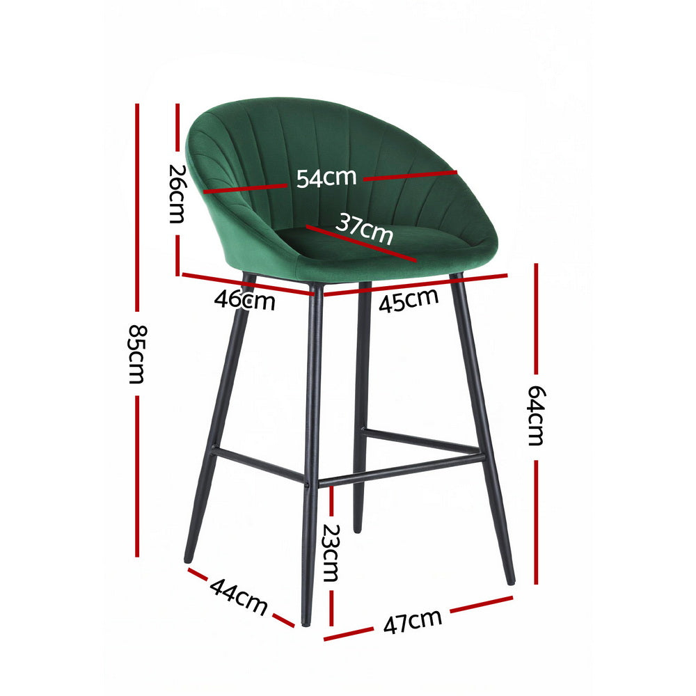 Artiss 2x Bar Stools Kitchen Dining Chair Counter Stool Tub Velvet Metal Green