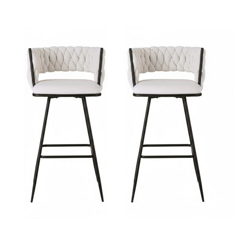 Artiss 2x Bar Stools Kitchen Dining Chair Counter Stool Woven Velvet Metal Ivory
