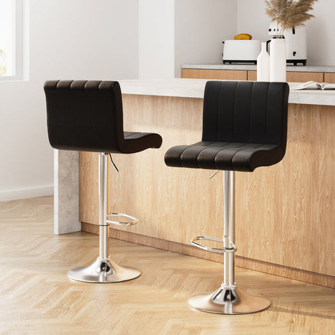 Artiss 2x Bar Stools Gas Lift Leather Chairs Black Chez Guru