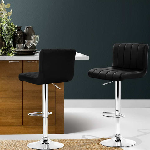Artiss 2x Bar Stools Gas Lift Leather Chairs Black Chez Guru