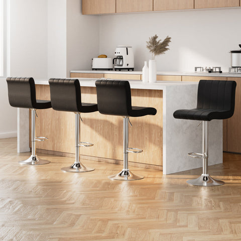Artiss 4x Bar Stools Gas Lift Leather Black Chez Guru
