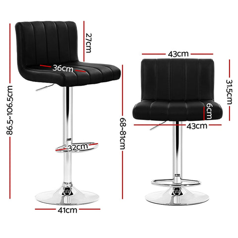 Artiss 4x Bar Stools Gas Lift Leather Black Chez Guru