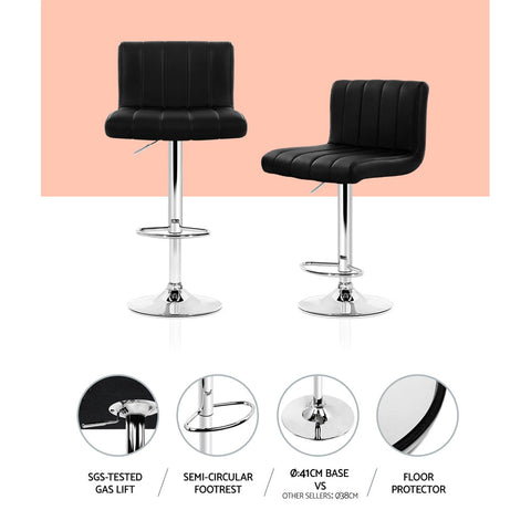 Artiss 4x Bar Stools Gas Lift Leather Black Chez Guru