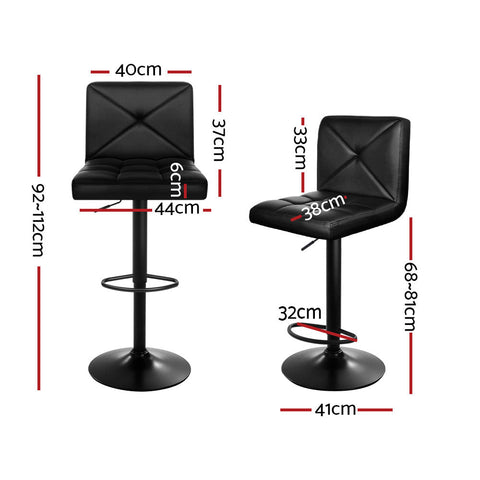 Artiss 4x Bar Stools Gas Lift Leather Chair Black Chez Guru