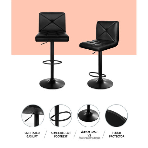 Artiss 4x Bar Stools Gas Lift Leather Chair Black Chez Guru