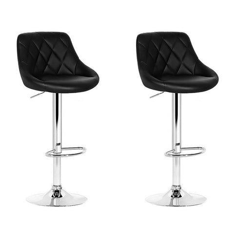 Artiss 2x Bar Stools Leather Padded Gas Lift Stool Black Chez Guru