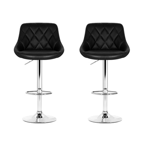 Artiss 2x Bar Stools Leather Padded Gas Lift Stool Black Chez Guru