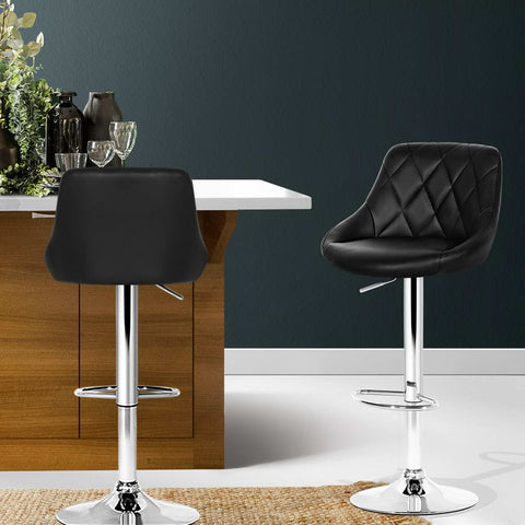 Artiss 2x Bar Stools Leather Padded Gas Lift Stool Black Chez Guru