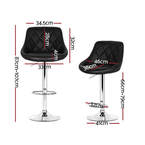 Artiss 4x Bar Stools Leather Padded Gas Lift Black Chez Guru