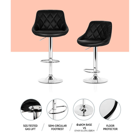 Artiss 4x Bar Stools Leather Padded Gas Lift Black Chez Guru