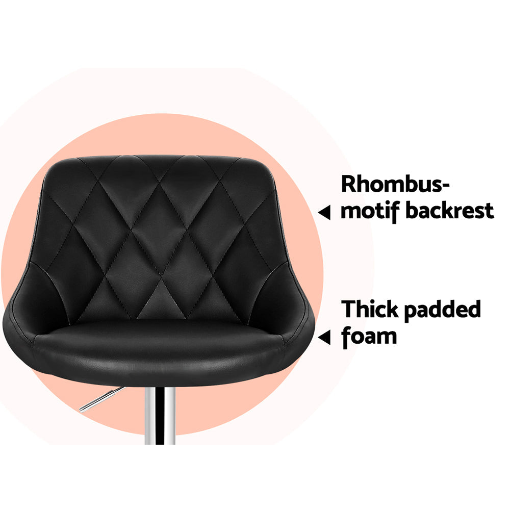 Artiss 4x Bar Stools Leather Padded Gas Lift Black Chez Guru