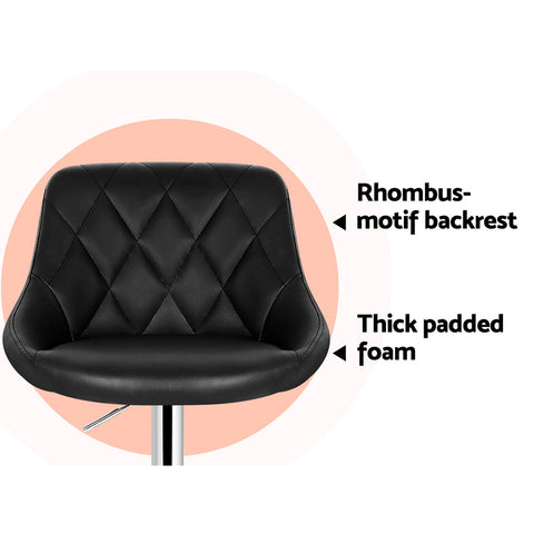 Artiss 4x Bar Stools Leather Padded Gas Lift Black Chez Guru