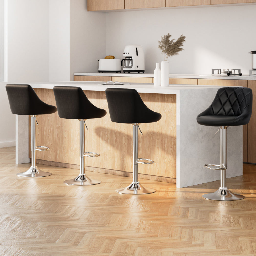 Artiss 4x Bar Stools Leather Padded Gas Lift Black Chez Guru