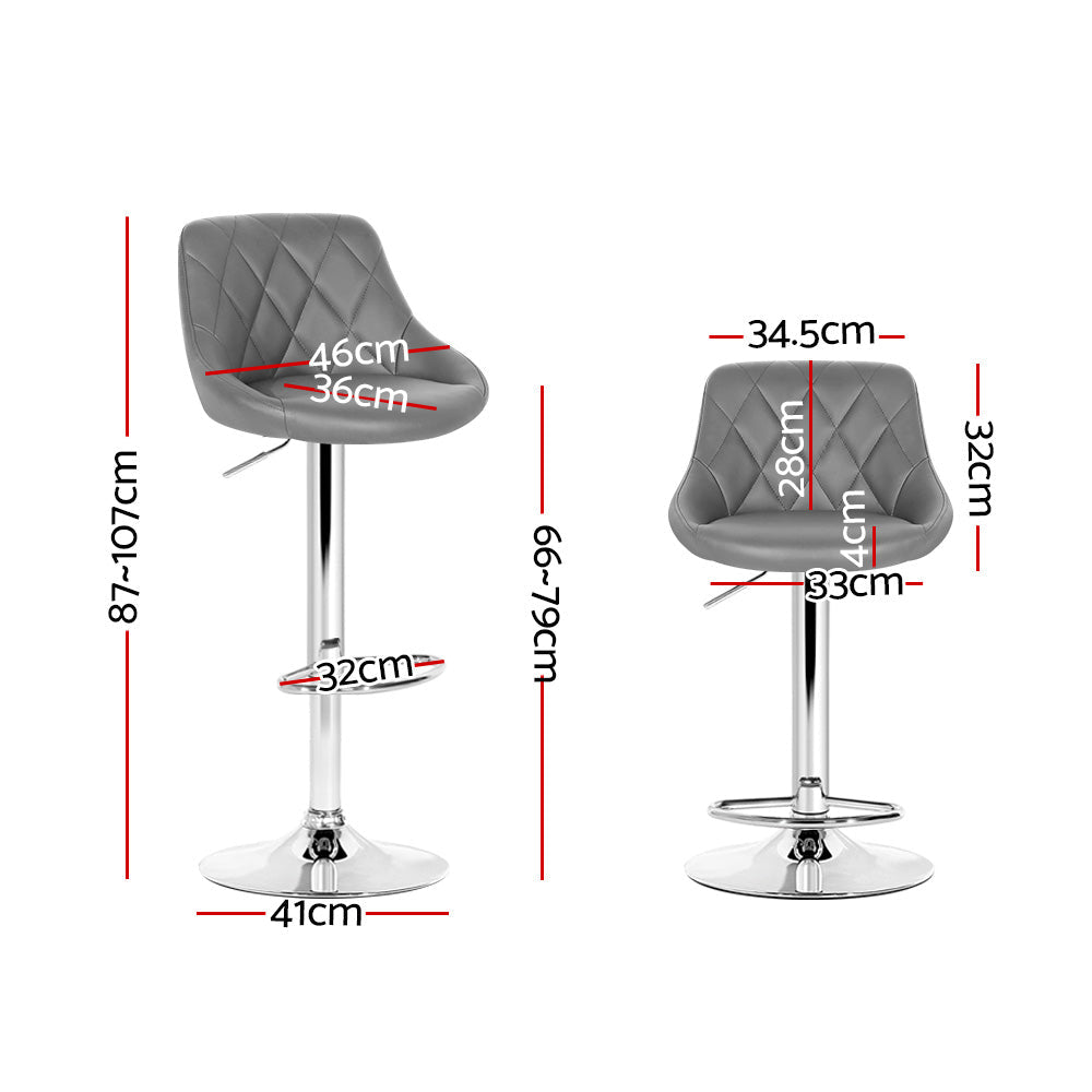 Artiss 2x Bar Stools Leather Padded Gas Lift Grey Chez Guru