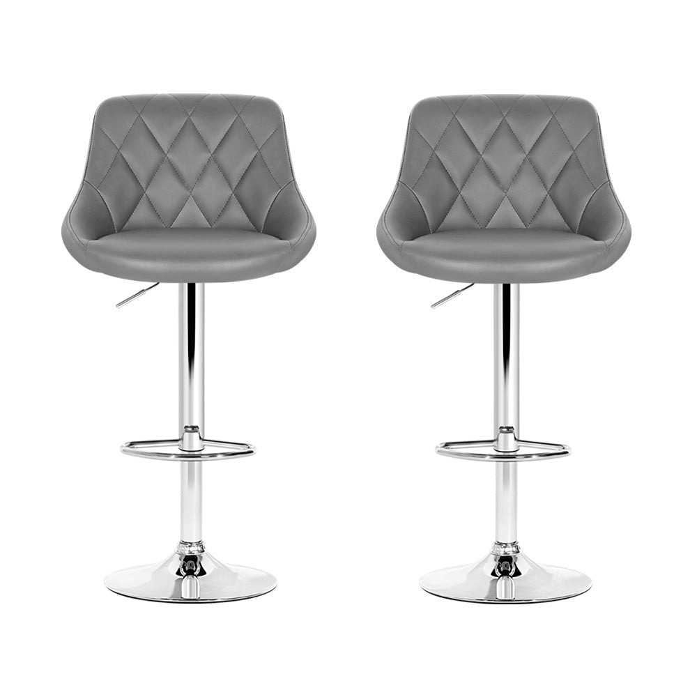 Artiss 2x Bar Stools Leather Padded Gas Lift Grey Chez Guru