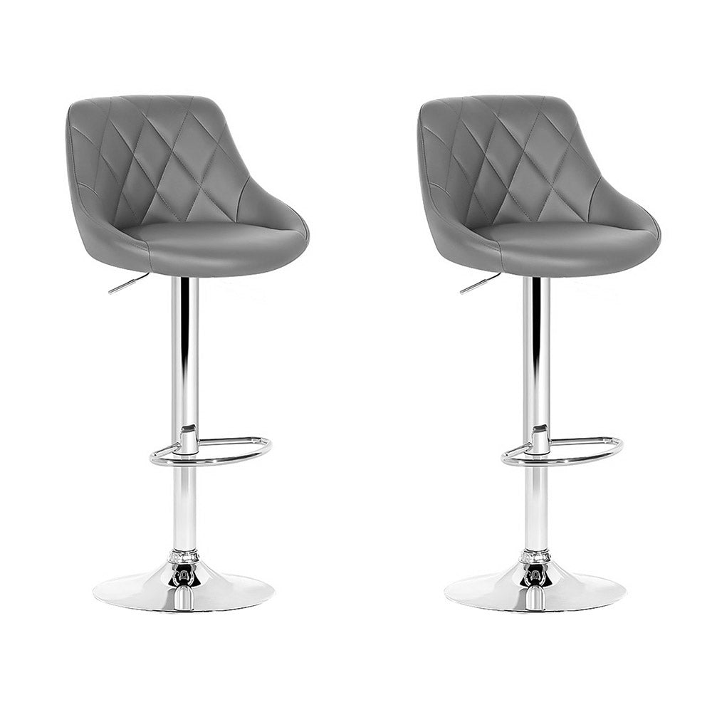 Artiss 2x Bar Stools Leather Padded Gas Lift Grey Chez Guru