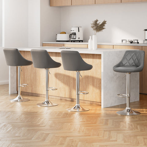Artiss 4x Bar Stools Leather Padded Gas Lift Grey Chez Guru