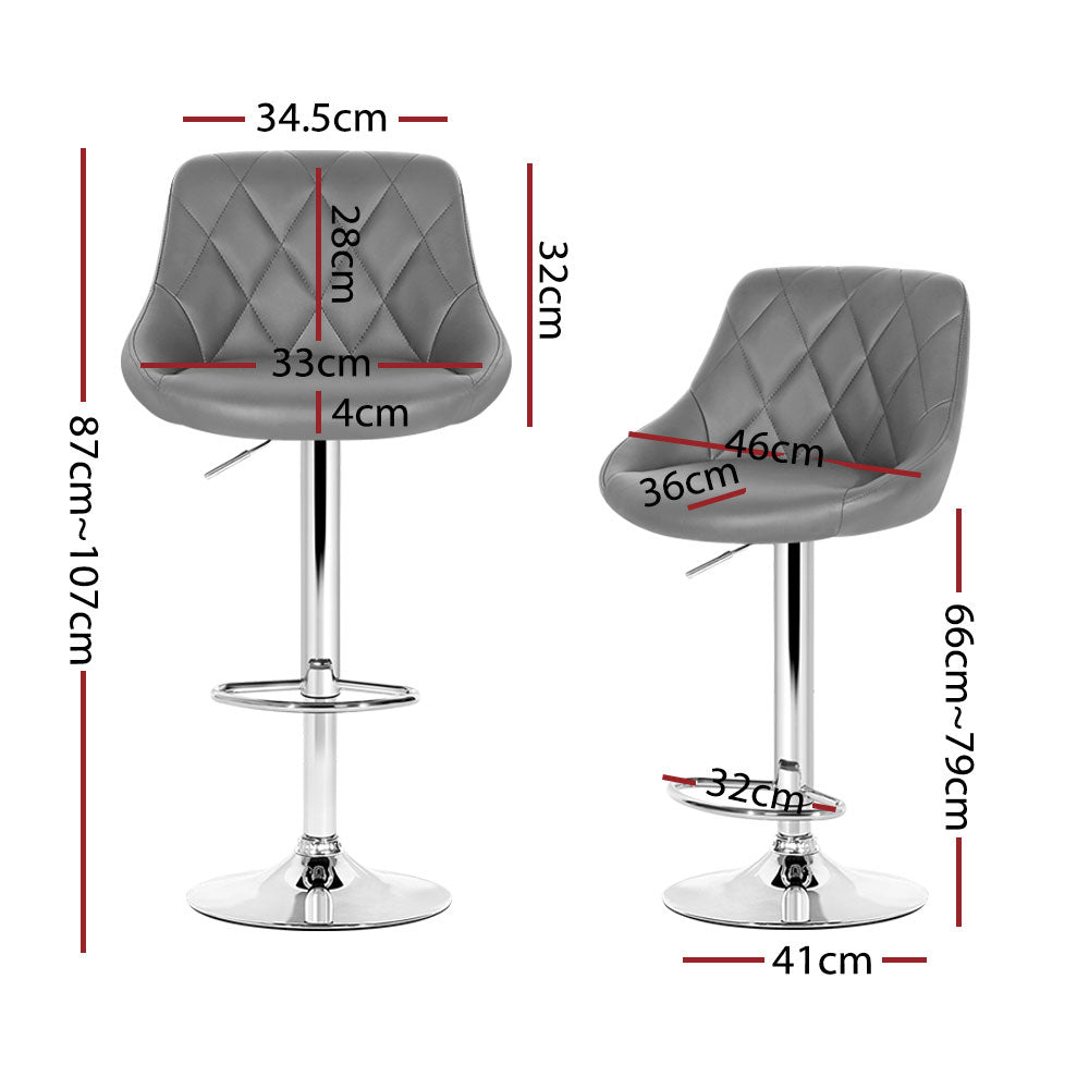 Artiss 4x Bar Stools Leather Padded Gas Lift Grey Chez Guru