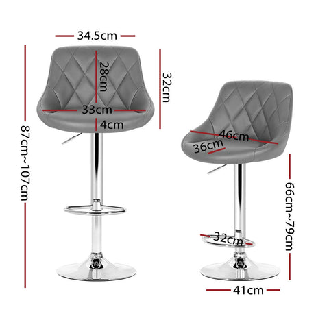 Artiss 4x Bar Stools Leather Padded Gas Lift Grey Chez Guru