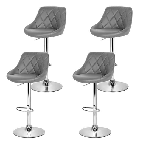 Artiss 4x Bar Stools Leather Padded Gas Lift Grey Chez Guru