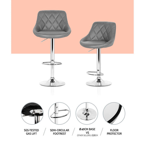 Artiss 4x Bar Stools Leather Padded Gas Lift Grey Chez Guru