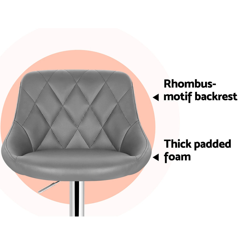 Artiss 4x Bar Stools Leather Padded Gas Lift Grey Chez Guru