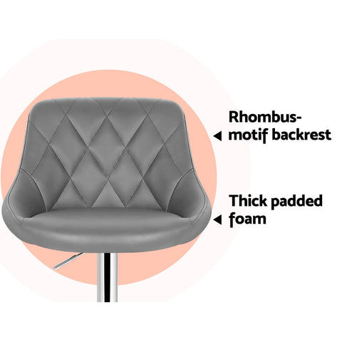 Artiss 4x Bar Stools Leather Padded Gas Lift Grey Chez Guru