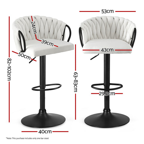 Artiss 1x Bar Stool Single Kitchen Dining Chair Counter Stool Woven Velvet Ivory