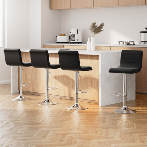 Artiss 4x Bar Stools Padded Leather Gas Lift Black Chez Guru