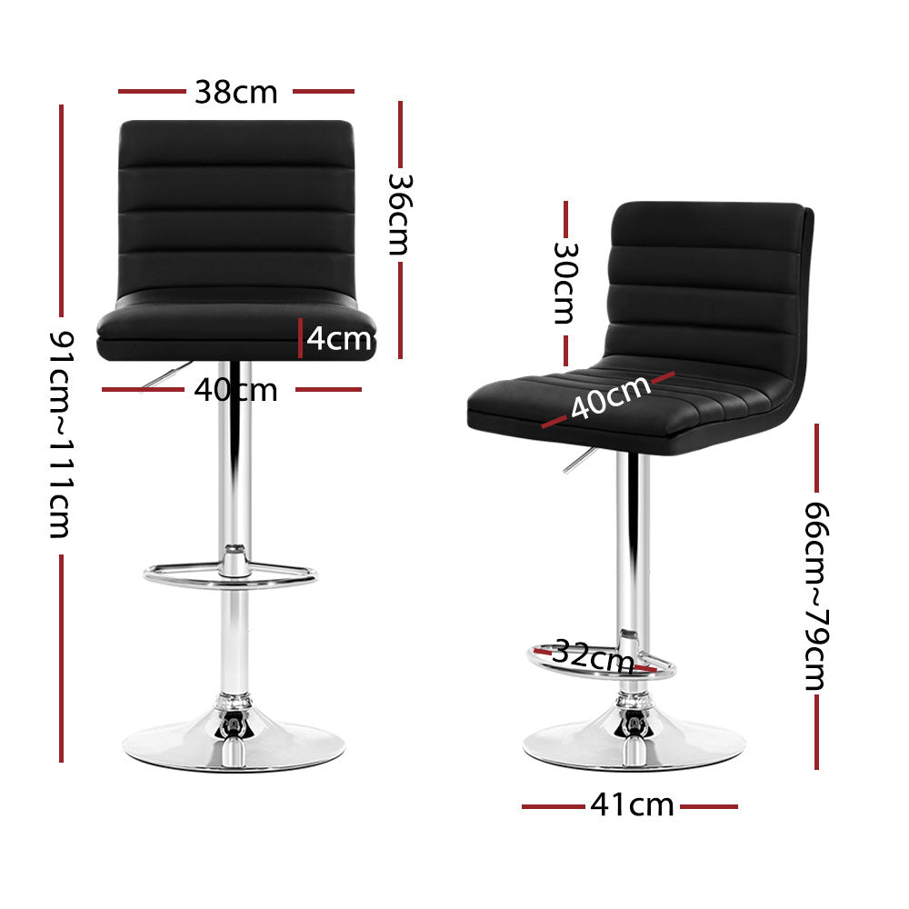 Artiss 4x Bar Stools Padded Leather Gas Lift Black Chez Guru