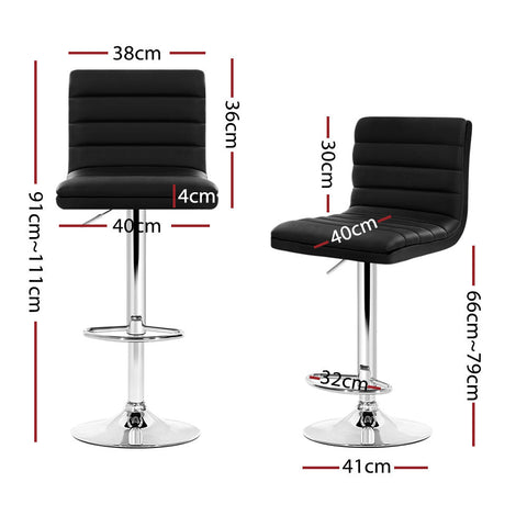 Artiss 4x Bar Stools Padded Leather Gas Lift Black Chez Guru
