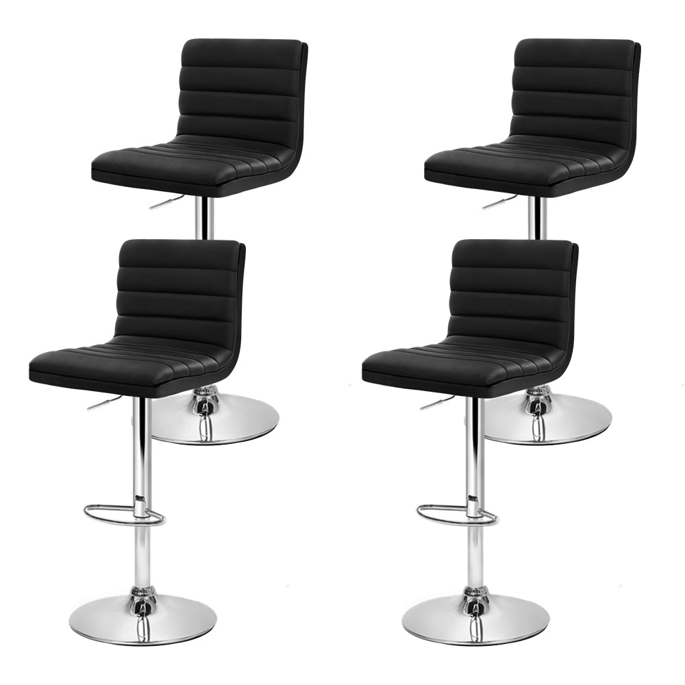Artiss 4x Bar Stools Padded Leather Gas Lift Black Chez Guru