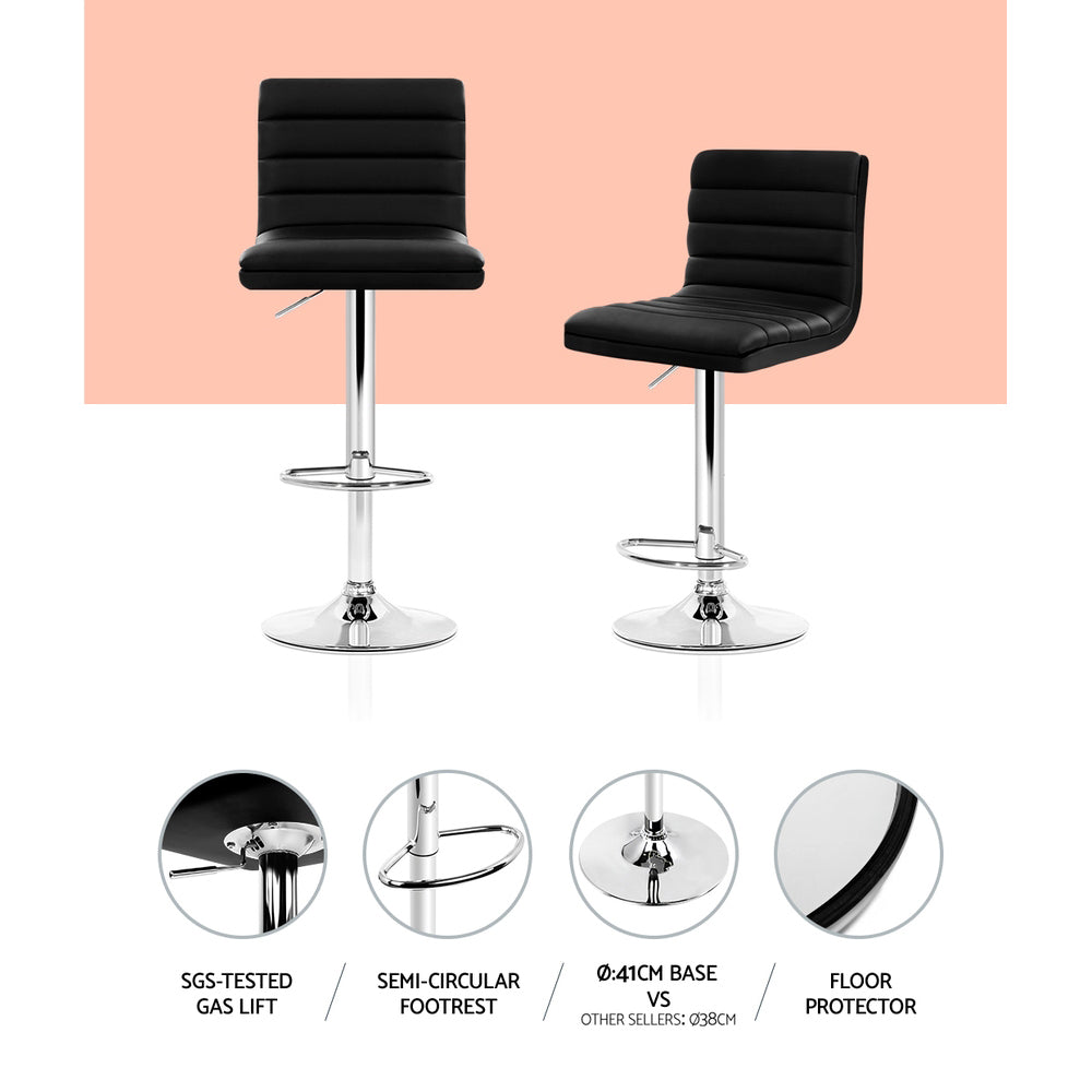 Artiss 4x Bar Stools Padded Leather Gas Lift Black Chez Guru