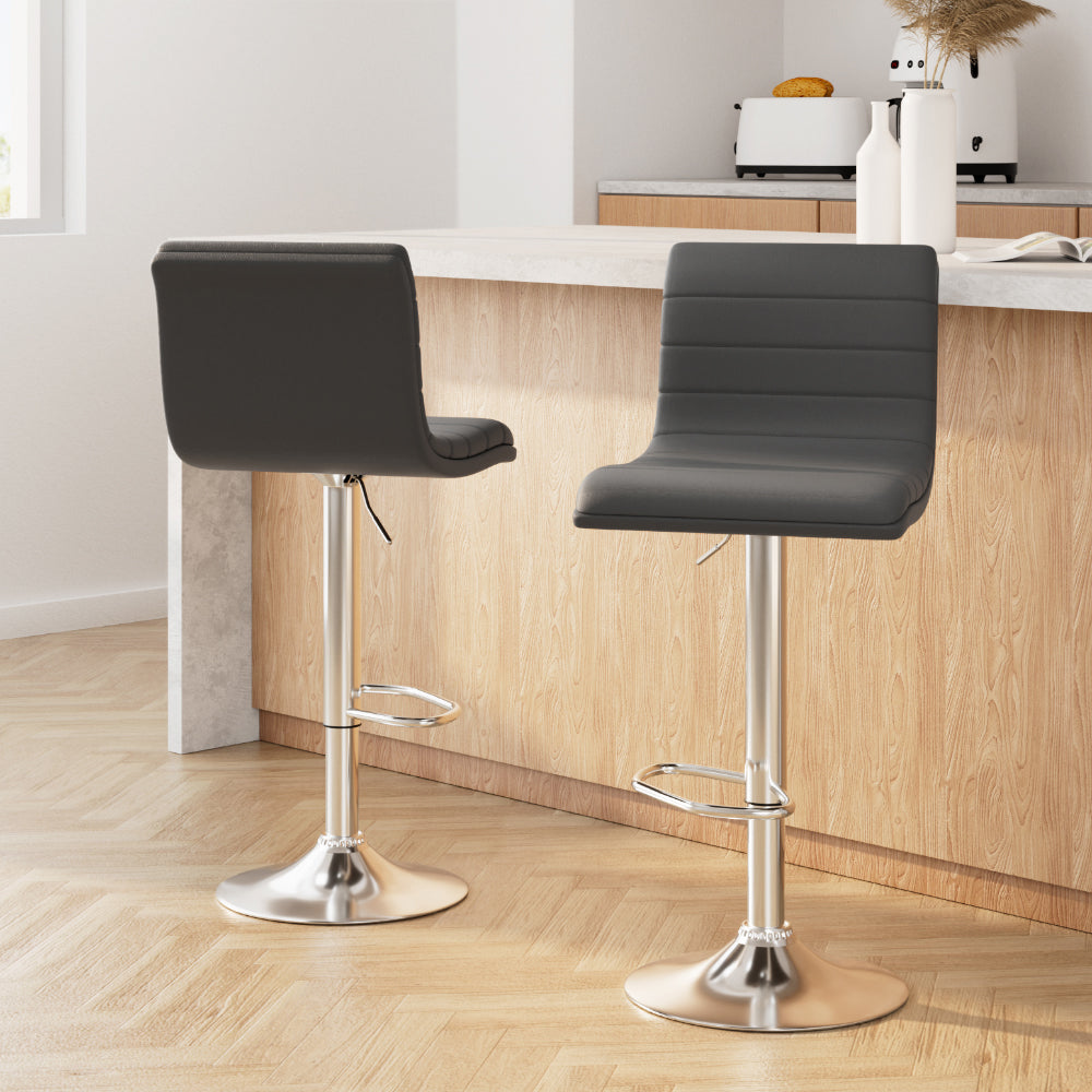 Artiss 2x Bar Stools Padded Leather Gas Lift Grey Chez Guru