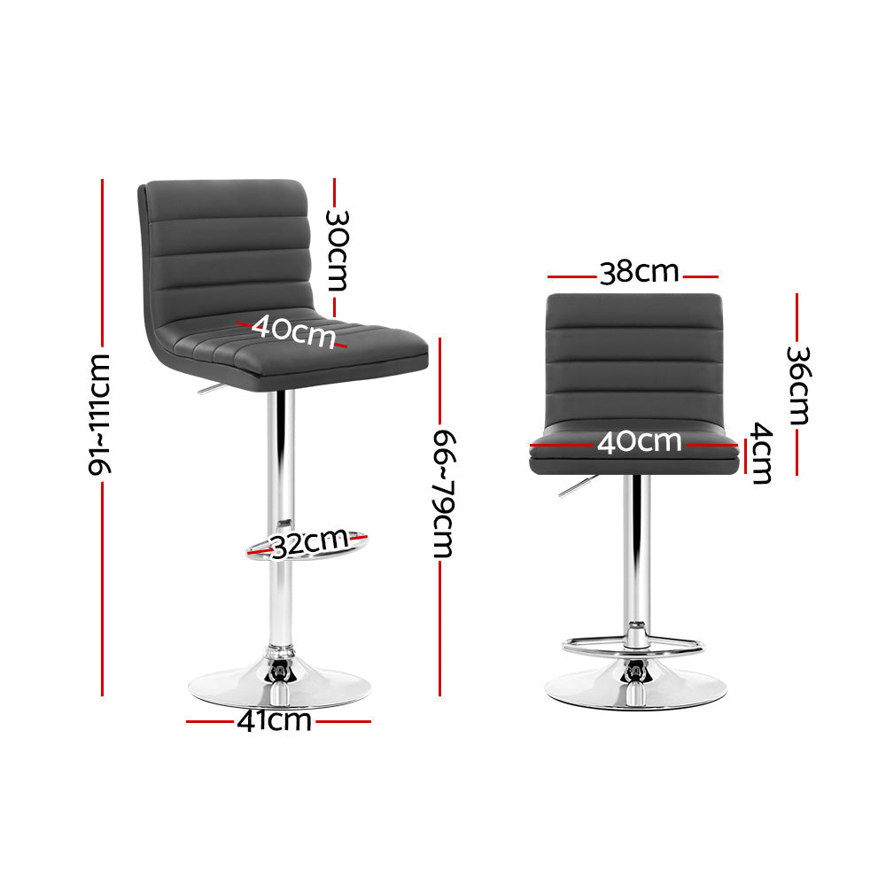 Artiss 2x Bar Stools Padded Leather Gas Lift Grey Chez Guru