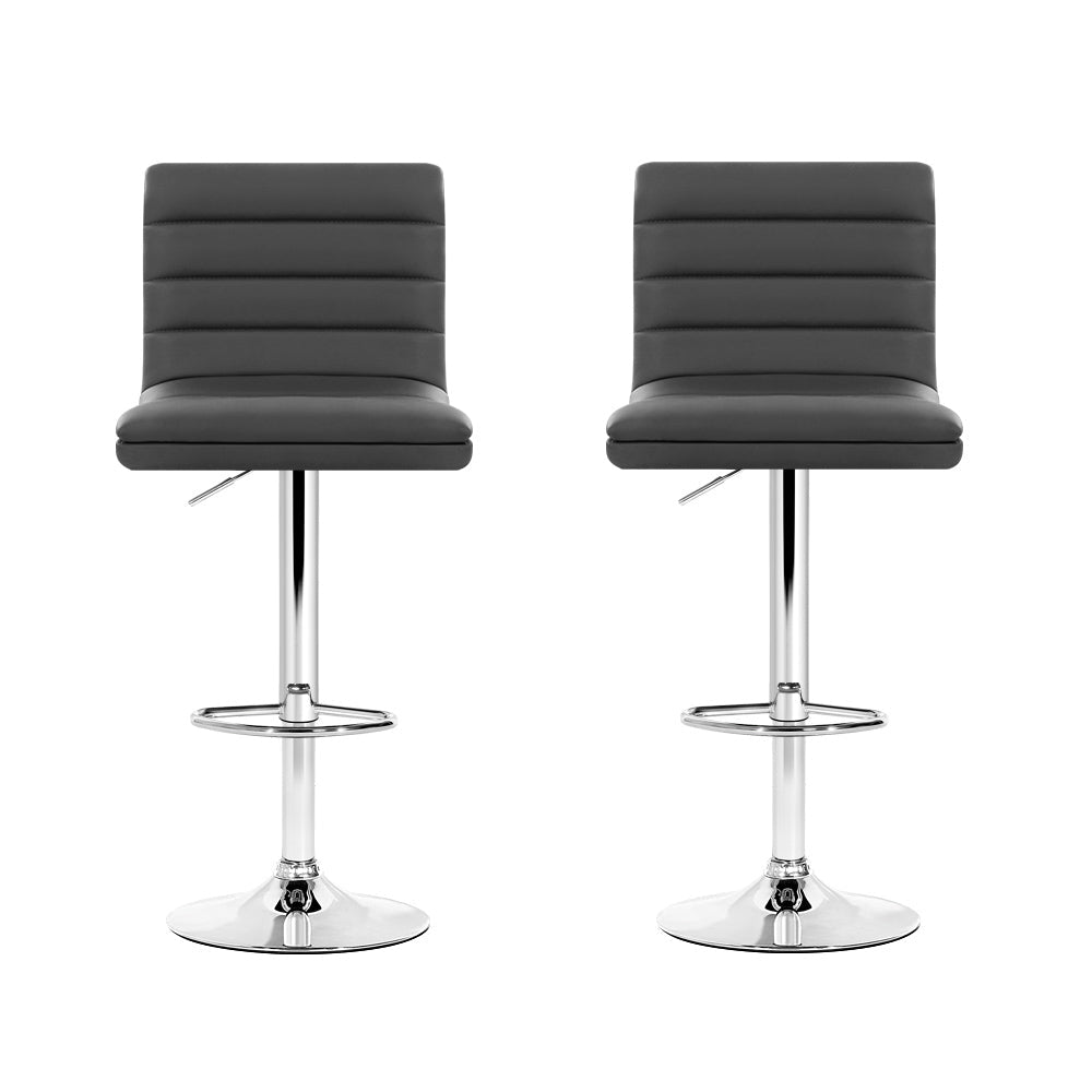 Artiss 2x Bar Stools Padded Leather Gas Lift Grey Chez Guru