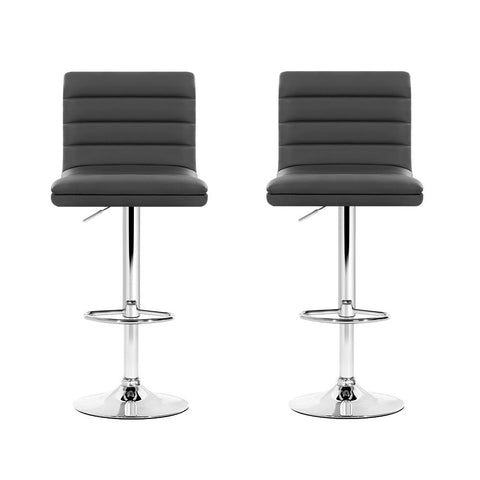 Artiss 2x Bar Stools Padded Leather Gas Lift Grey Chez Guru
